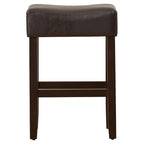 Modern 26.75 Set of 2 Bar Stools with Leather Seat, Backless Design, Solid Wood Legs for Bar Dining Room Living Room