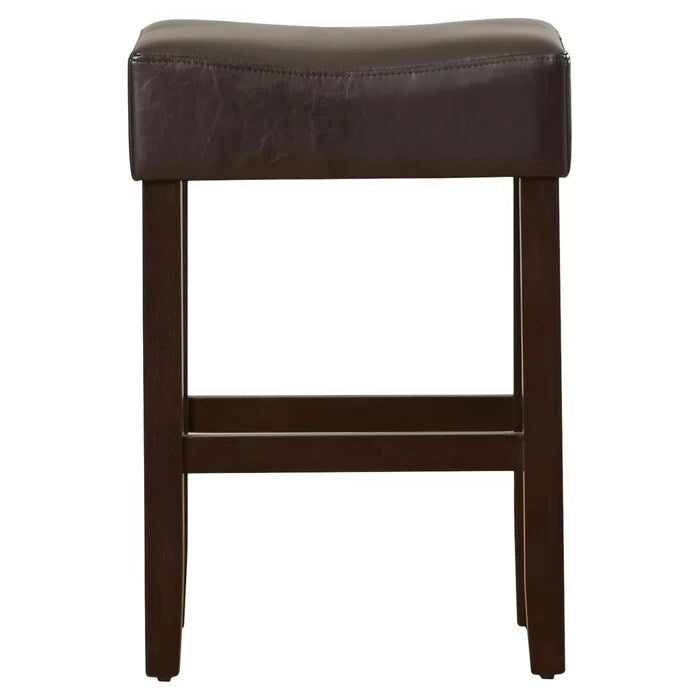 Modern 26.75 Set of 2 Bar Stools with Leather Seat, Backless Design, Solid Wood Legs for Bar Dining Room Living Room