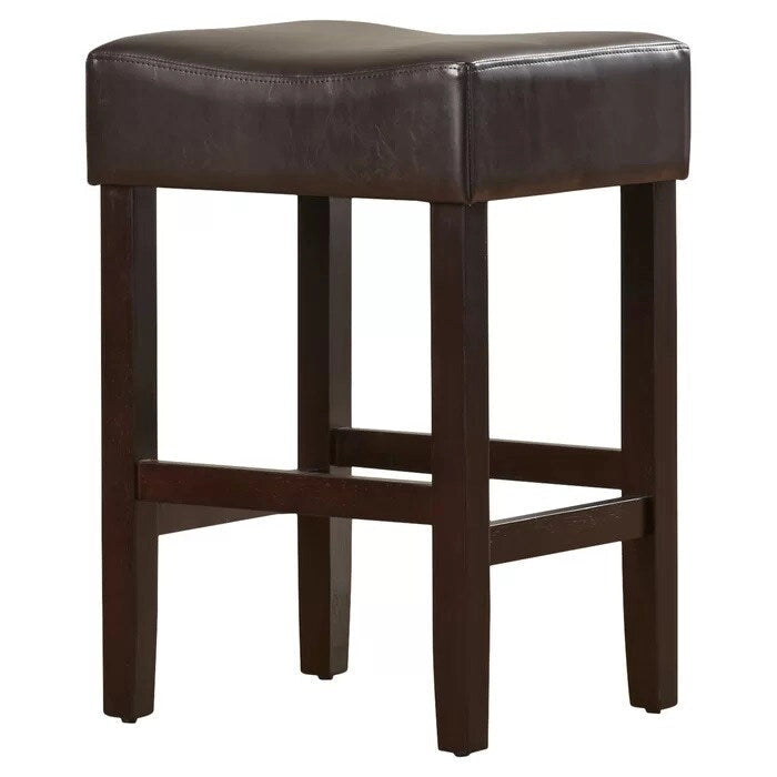Modern 26.75 Set of 2 Bar Stools with Leather Seat, Backless Design, Solid Wood Legs for Bar Dining Room Living Room