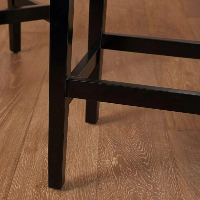 Modern 26.75 Set of 2 Bar Stools with Leather Seat, Backless Design, Solid Wood Legs for Bar Dining Room Living Room