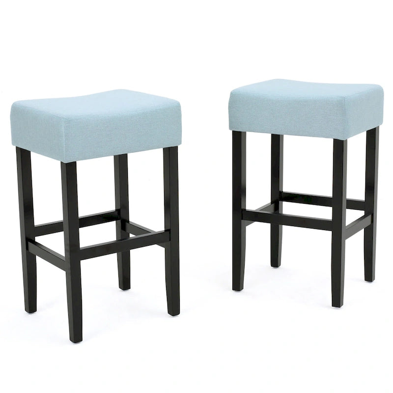 Modern 26.75 Set of 2 Bar Stools with Leather Seat, Backless Design, Solid Wood Legs for Bar Dining Room Living Room