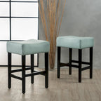 Modern 26.75 Set of 2 Bar Stools with Leather Seat, Backless Design, Solid Wood Legs for Bar Dining Room Living Room