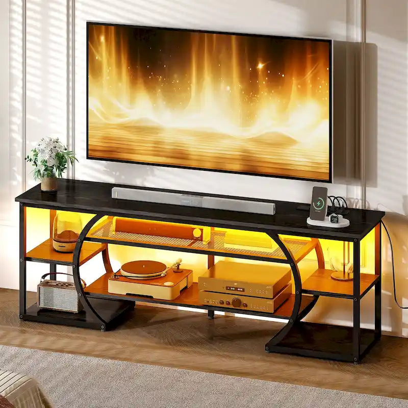 Moasis Industrial LED TV Stand for 65/70 Inch TV with Power Outlets and Shelves