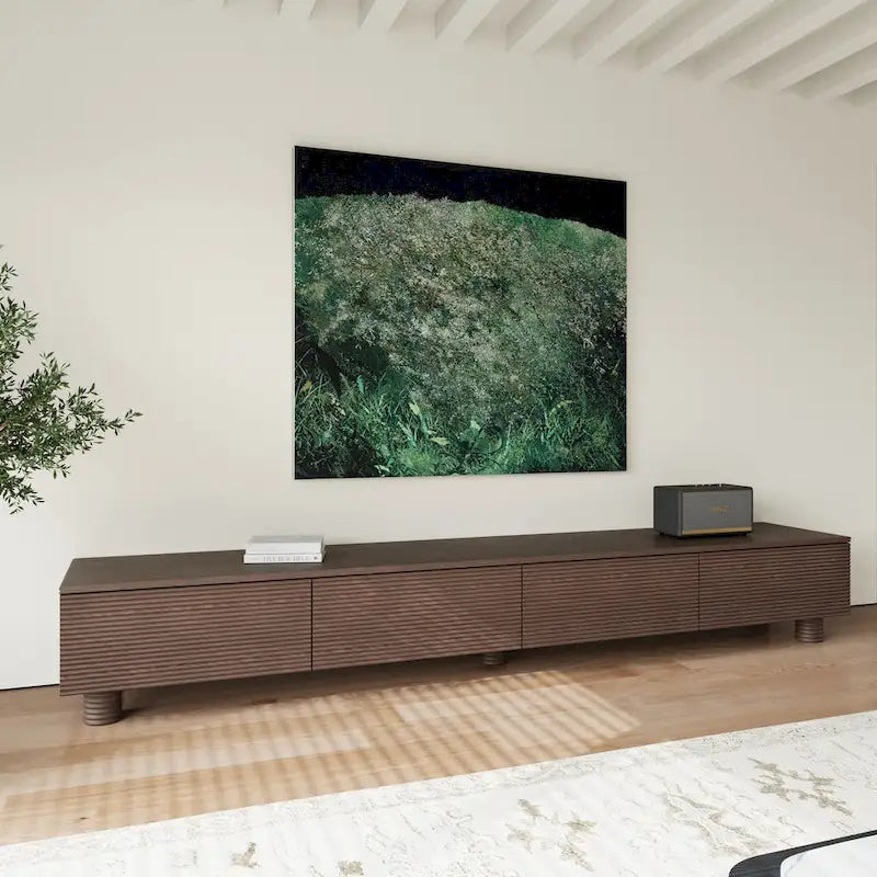 78.74 Mid Century Modern TV Stands, Dark Brown Solid Wood Media Consoler