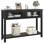 Farmhouse Console Table with 2 Glass Drawers & Shelf for Entryway Living Room