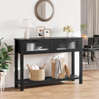 Farmhouse Console Table with 2 Glass Drawers & Shelf for Entryway Living Room