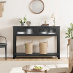 Farmhouse Console Table with 2 Glass Drawers & Shelf for Entryway Living Room