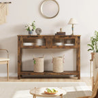 Farmhouse Console Table with 2 Glass Drawers & Shelf for Entryway Living Room