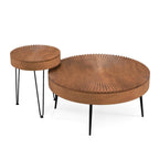 Costway Farmhouse Round CoffeeTable Set of 2 End Table Natural Finish - See Details