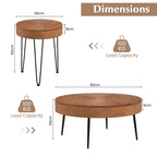 Costway Farmhouse Round CoffeeTable Set of 2 End Table Natural Finish - See Details