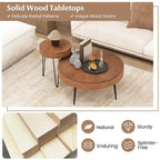 Costway Farmhouse Round CoffeeTable Set of 2 End Table Natural Finish - See Details