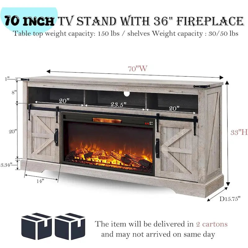 Farmhouse Fireplace TV Stand for 80 TV, Rustic Entertainment Center