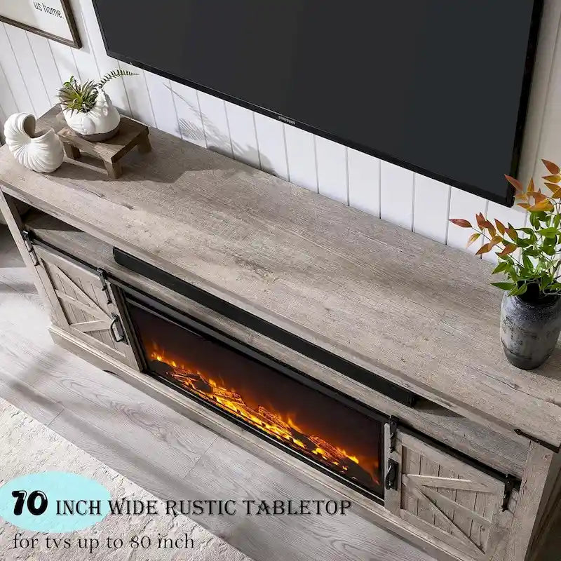 Farmhouse Fireplace TV Stand for 80 TV, Rustic Entertainment Center