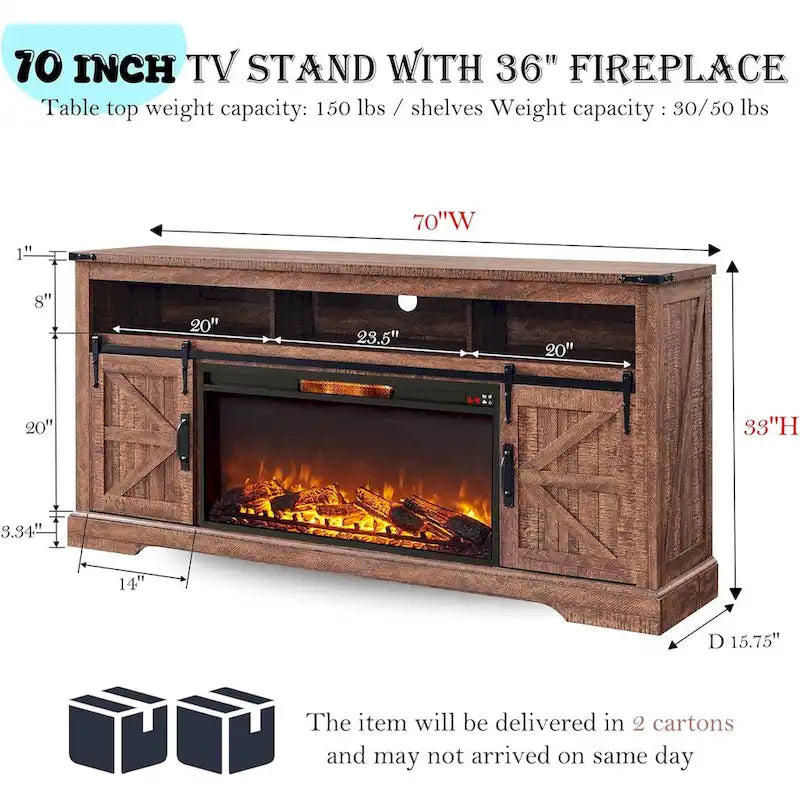 Farmhouse Fireplace TV Stand for 80 TV, Rustic Entertainment Center