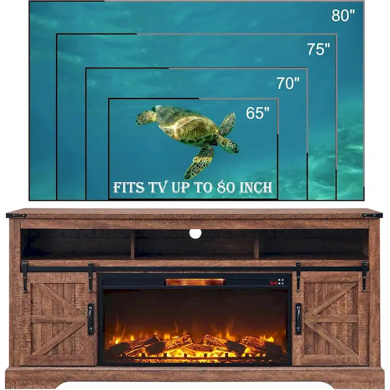 Farmhouse Fireplace TV Stand for 80 TV, Rustic Entertainment Center
