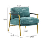 Modern Accent Chair with Plush Cushions, Minimalist Metal Frame, and Wooden Armrest Design