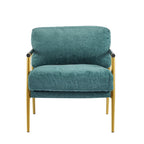 Modern Accent Chair with Plush Cushions, Minimalist Metal Frame, and Wooden Armrest Design