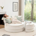 Modern Round Barrel Accent Chair with Ottoman - Velvet Lounge Sofa