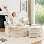 Modern Round Barrel Accent Chair with Ottoman - Velvet Lounge Sofa