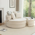 Modern Round Barrel Accent Chair with Ottoman - Velvet Lounge Sofa