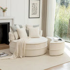 Modern Round Barrel Accent Chair with Ottoman - Velvet Lounge Sofa