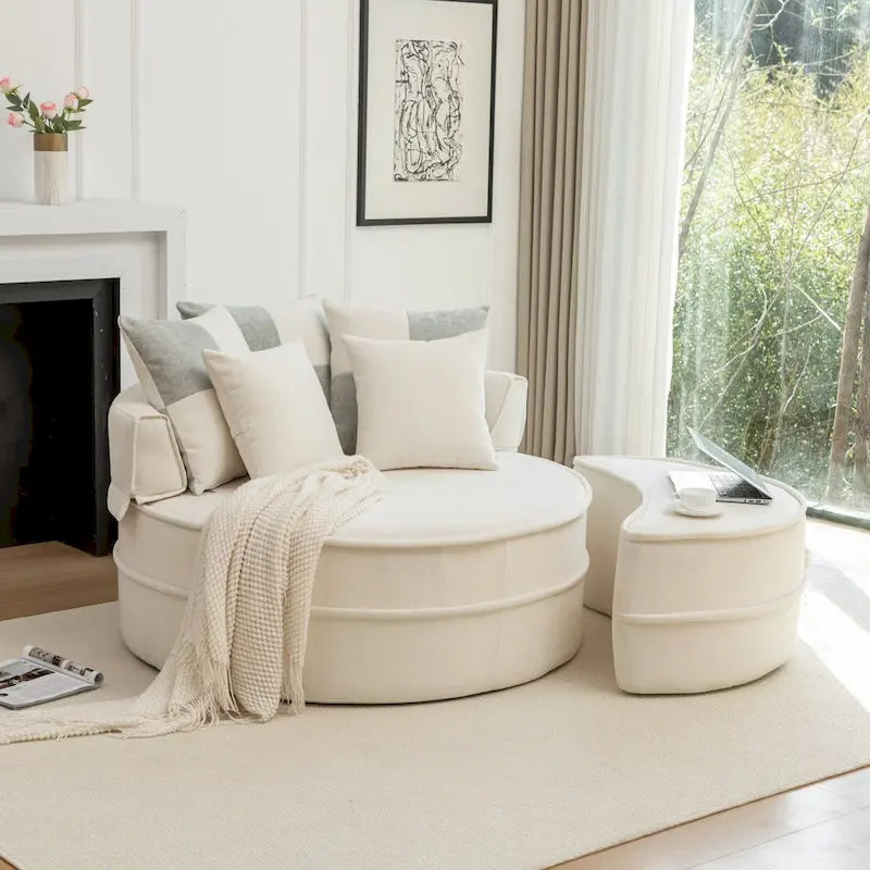 Modern Round Barrel Accent Chair with Ottoman - Velvet Lounge Sofa