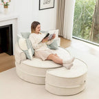 Modern Round Barrel Accent Chair with Ottoman - Velvet Lounge Sofa