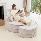 Modern Round Barrel Accent Chair with Ottoman - Velvet Lounge Sofa