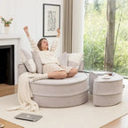 Modern Round Barrel Accent Chair with Ottoman - Velvet Lounge Sofa