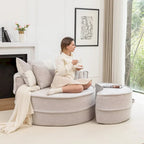 Modern Round Barrel Accent Chair with Ottoman - Velvet Lounge Sofa