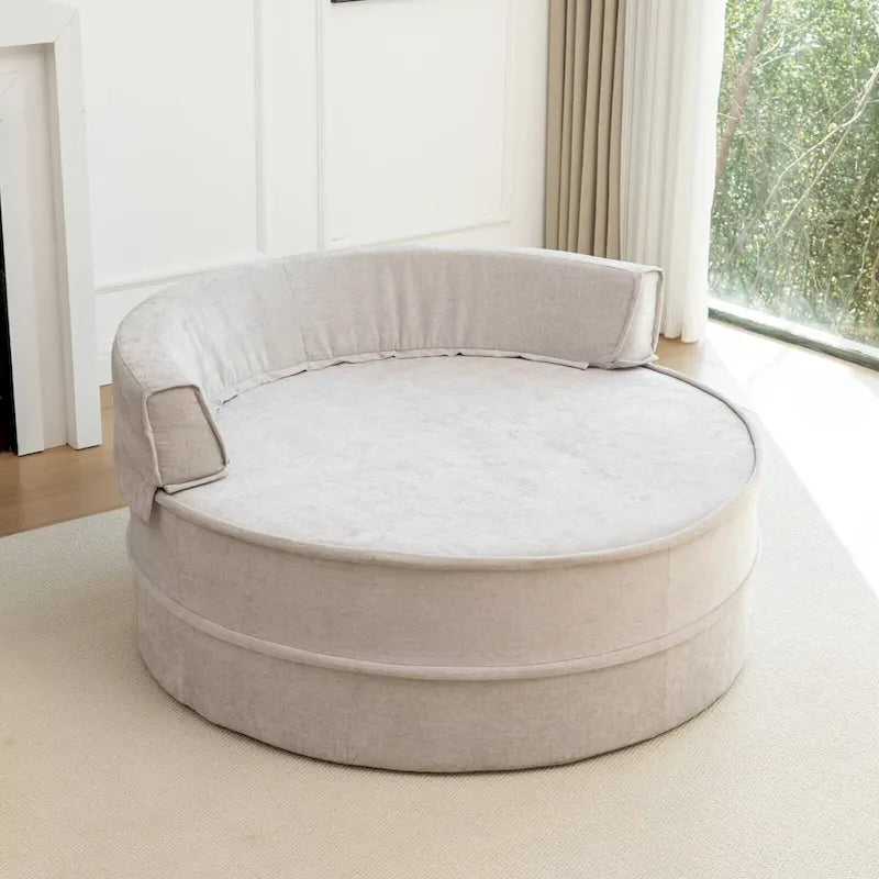 Modern Round Barrel Accent Chair with Ottoman - Velvet Lounge Sofa