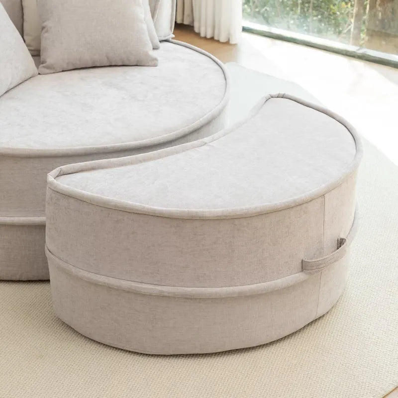 Modern Round Barrel Accent Chair with Ottoman - Velvet Lounge Sofa