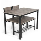 Gymax 4pcs Dining Table Set Rustic Desk 2 Chairs & Bench w/ Storage - See Details