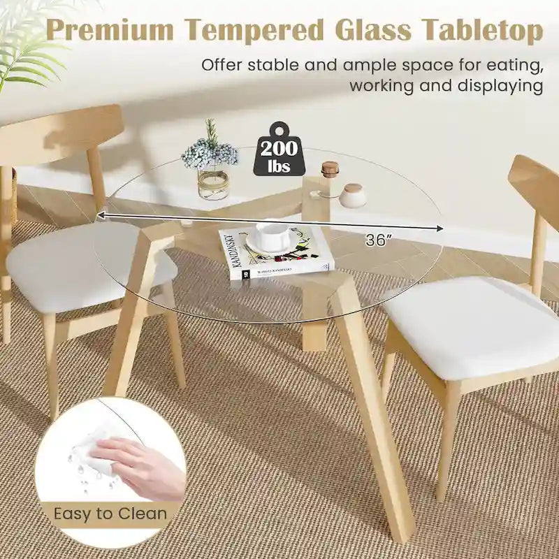 Costway 36 Round Glass Dining Table for 4 with Tempered Glass - See Details