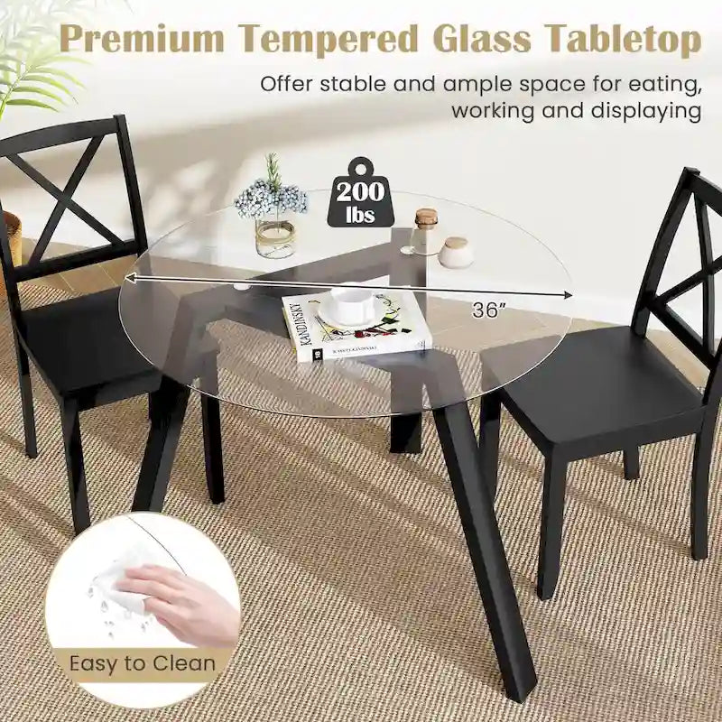 Costway 36 Round Glass Dining Table for 4 with Tempered Glass - See Details