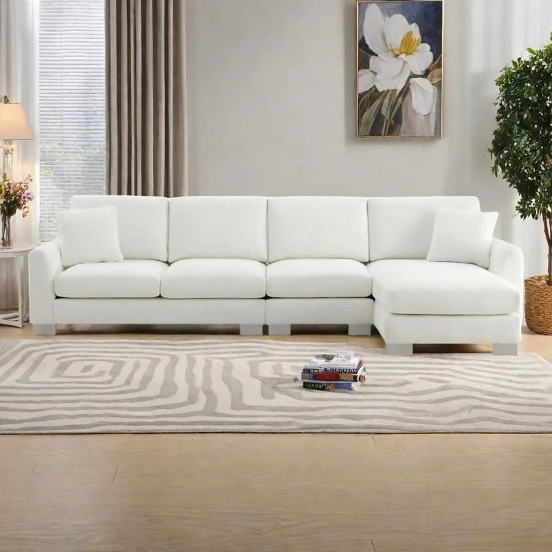 119 Chenille L-Shaped Sectional Sofa with Chaise Lounge and 2 Pillows