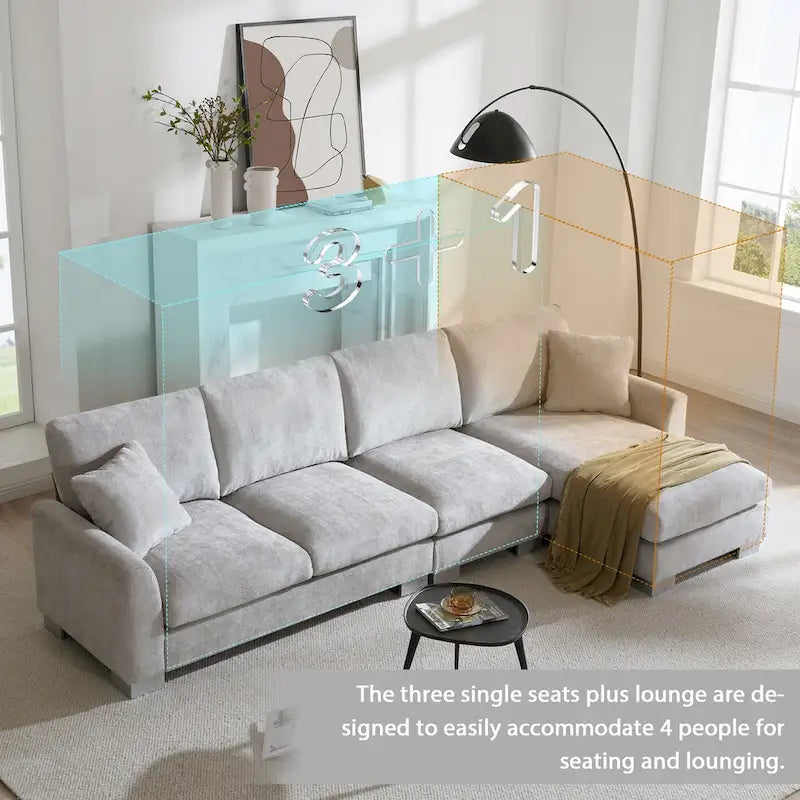 119 Chenille L-Shaped Sectional Sofa with Chaise Lounge and 2 Pillows