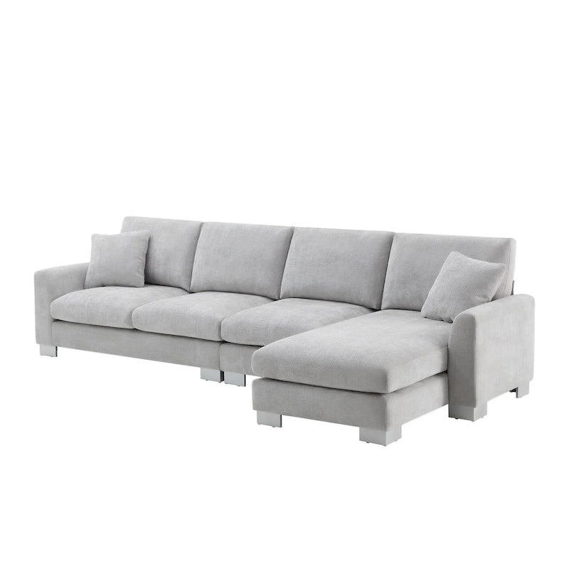 119 Chenille L-Shaped Sectional Sofa with Chaise Lounge and 2 Pillows