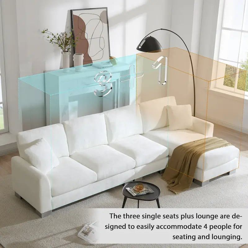 119 Chenille L-Shaped Sectional Sofa with Chaise Lounge and 2 Pillows