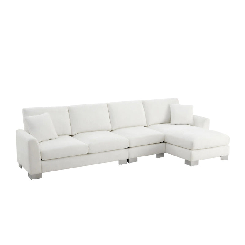 119 Chenille L-Shaped Sectional Sofa with Chaise Lounge and 2 Pillows