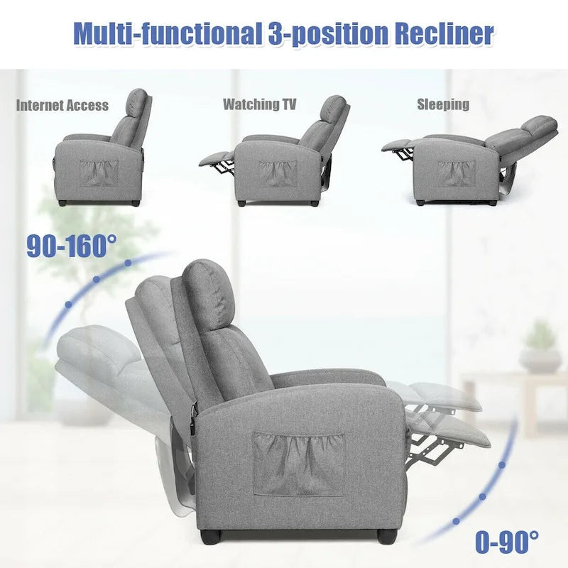 Gymax Massage Recliner Chair Single Sofa Padded Seat w/ Footrest