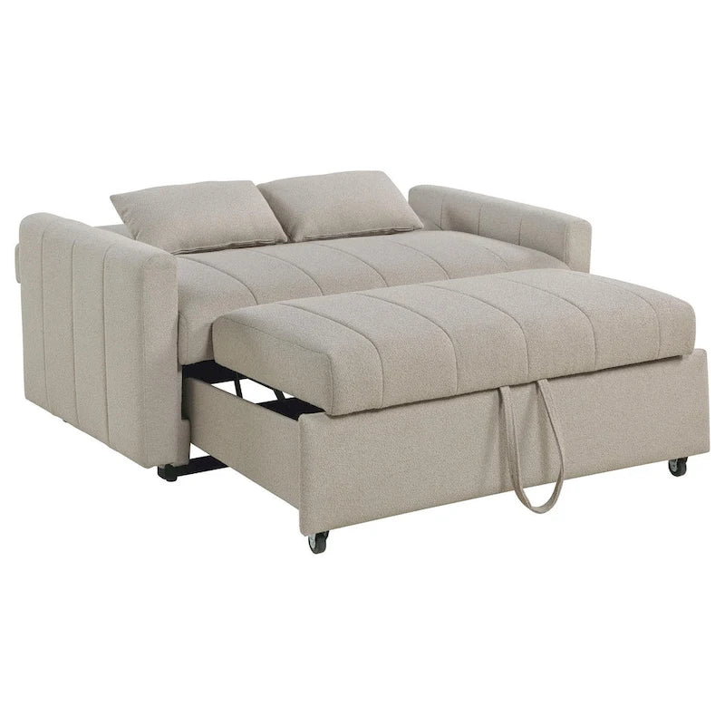 Porta Sleeper Sofa Bed, Latte Ivory Boucle Fabric, Full Size, 60 Inch
