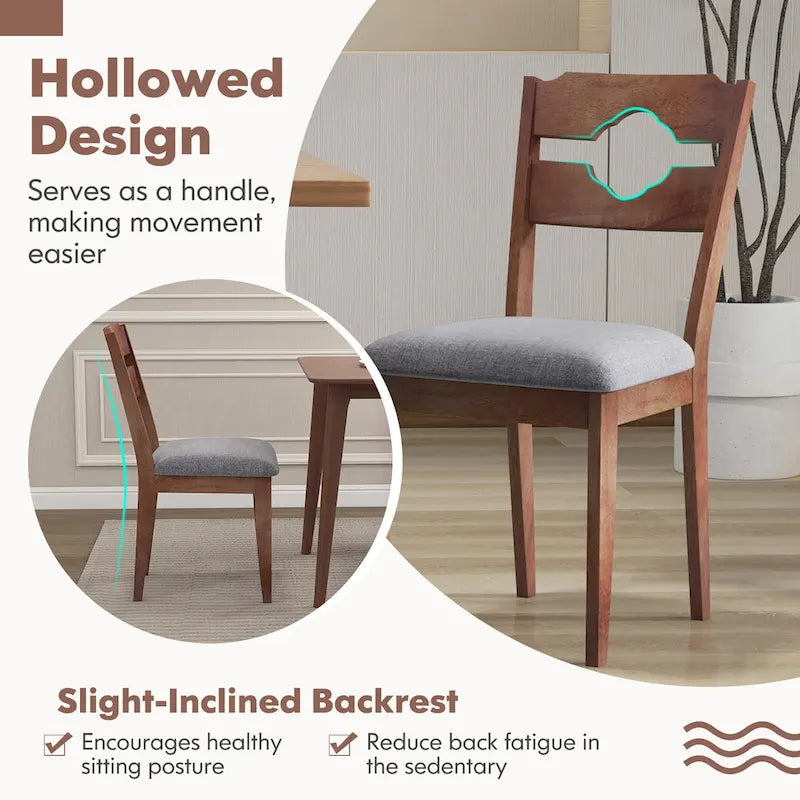 Gymax Set of 2 Dining Chair w/ Padded Seat High Back Rubber Wood Frame