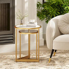 Gymax Round Nesting Side Table Set of 2 Stacking Coffee Tables w/ Faux