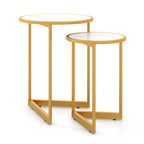 Gymax Round Nesting Side Table Set of 2 Stacking Coffee Tables w/ Faux