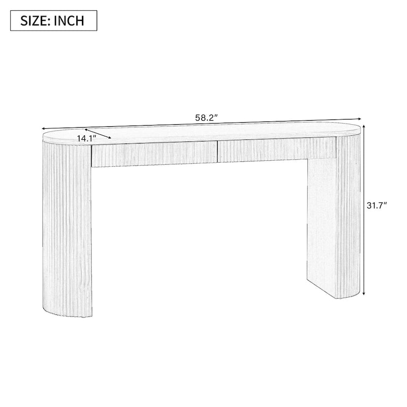 Modern Curved Console Table with Drawers, Long Sofa Side Table Narrow Entryway Table for Living Room Hallway
