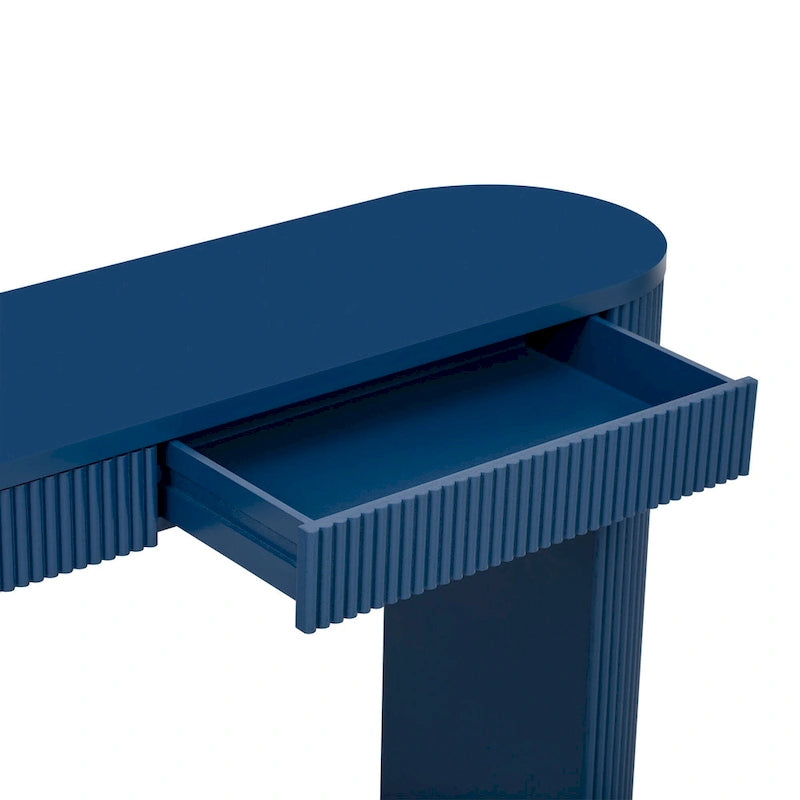 Modern Curved Console Table with Drawers, Long Sofa Side Table Narrow Entryway Table for Living Room Hallway