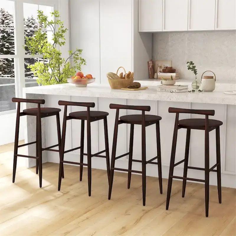 Gymax Bar Height Stools Set of 4 Bar Chair w/ Acacia Wood Frame