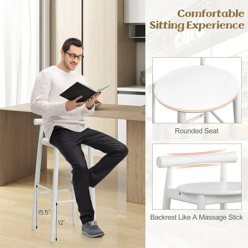 Gymax Bar Height Stools Set of 4 Bar Chair w/ Acacia Wood Frame