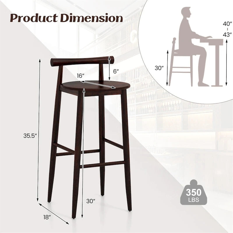 Gymax Bar Height Stools Set of 4 Bar Chair w/ Acacia Wood Frame